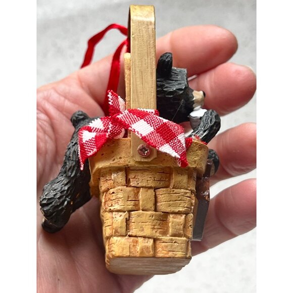 Black Bear In Basket Christmas Ornament With Red Ribbon By KSA Inc. NIB - Picture 7 of 10